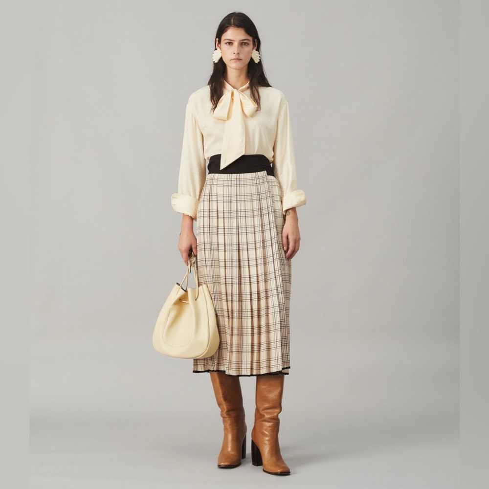 NWT $478 Tory Burch Satin Jacquard Bow Silk Blouse Top - Picture 4 of 6